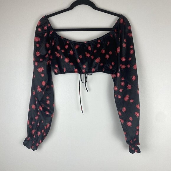 Revolve More to Come Women's Floral Rose Printed Crop Top Size S Peasant Puff - Picture 3 of 10